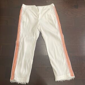 Size 10 women’s white linen/rayon flat front pants by TRINA TURK embellished